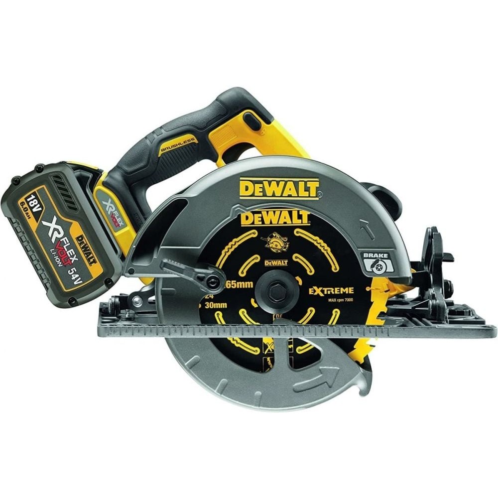 Акумулаторен безчетков циркуляр, ф 190, 54 V, DeWalt DCS576T2-QW