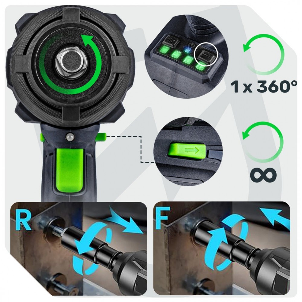 Акумулаторен безчетков ударен гайковерт 20V / 1000Nm LED - W04606