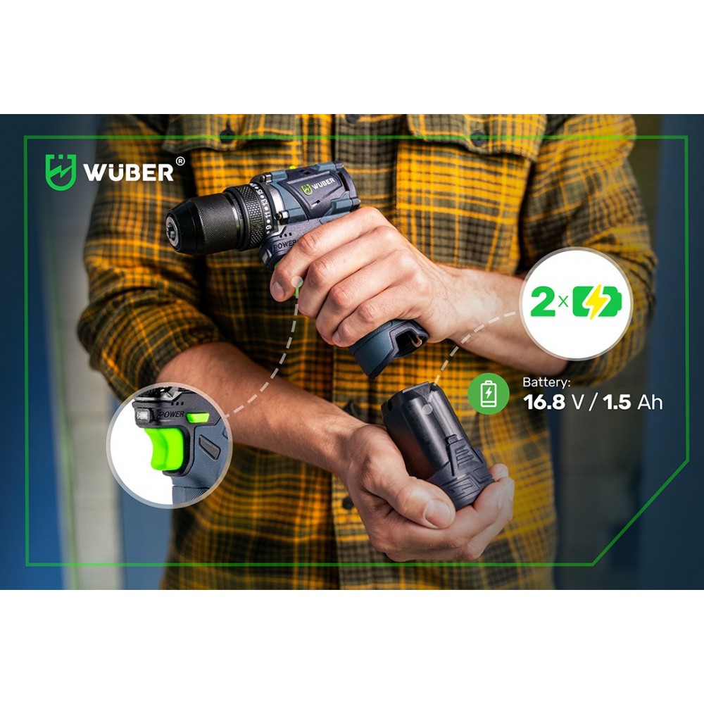 Акумулаторен винтоверт за пробиване с две батерии 16,8 V - W52008