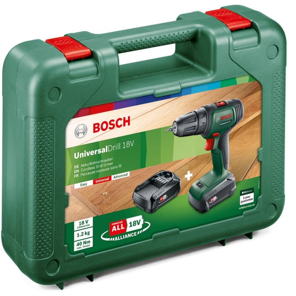 Акумулаторен винтоверт 18V, 2×1,5Ah, Bosch UniversalDrill