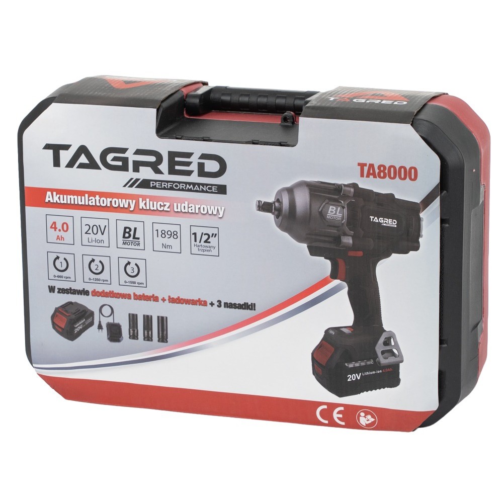 Безчетков ударен гайковерт, 2 x 20V, 4Ah, 1898 Nm, батерии - TA8000