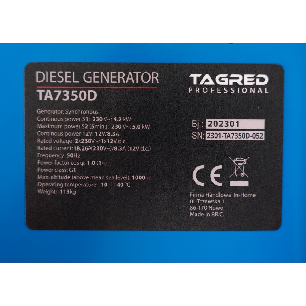 Дизелов монофазен генератор, 7350 W, 5 kW, AVR ATS - TA7350D