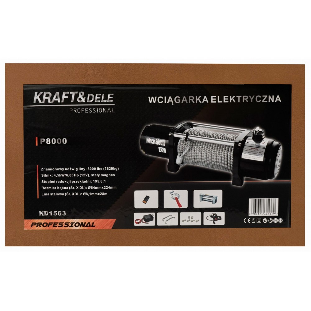 Електрическа лебедка/телфер 3 629 кг., 3 KW, 12 V - KD1563