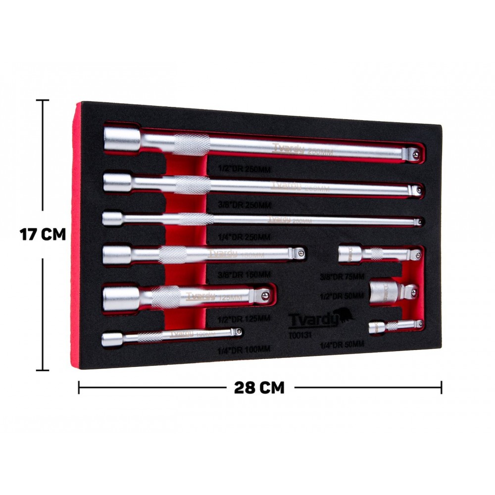Комплект удължители за вложки 1/4", 3/8", 1/2", CrV, 9 бр. - T00131
