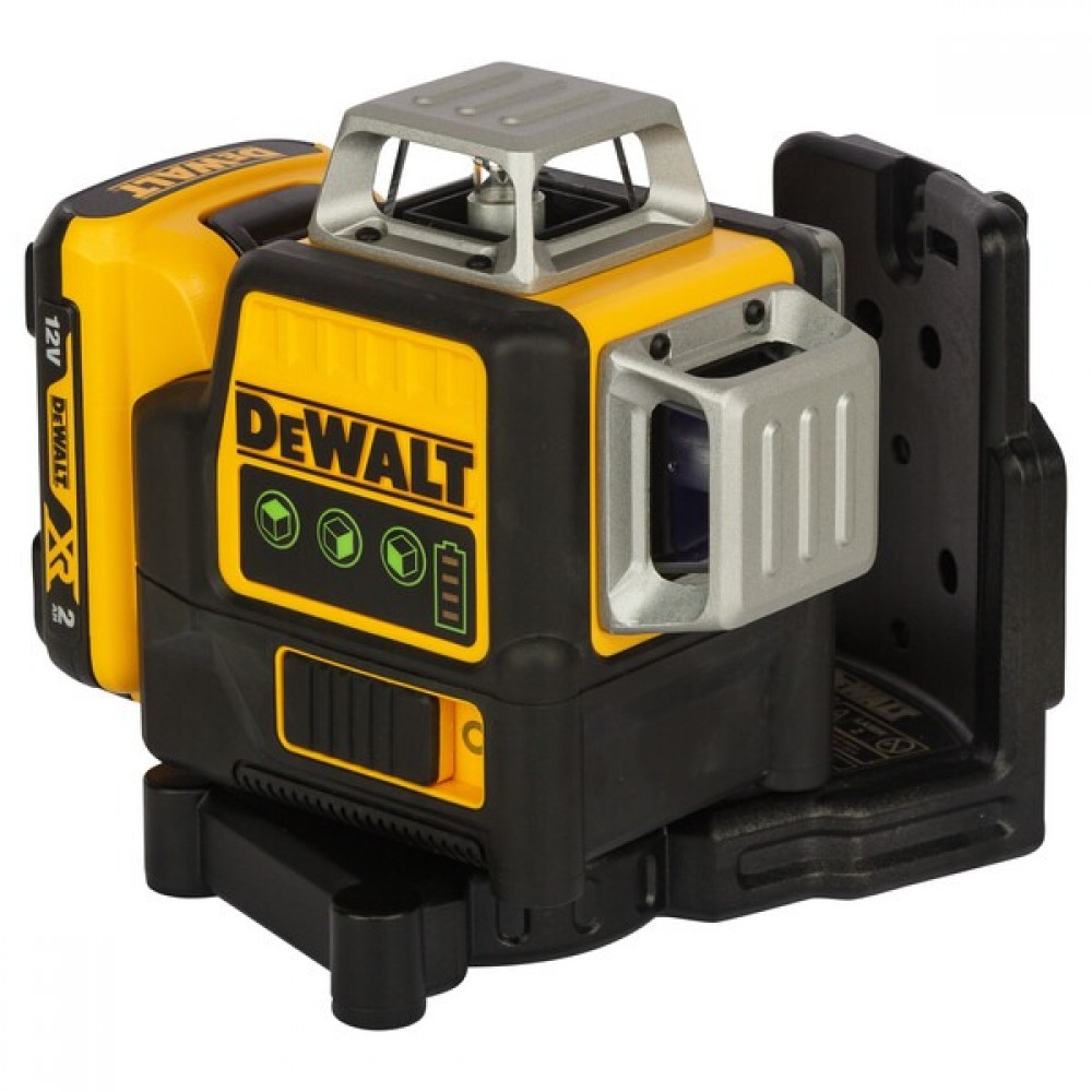 Лазерен линеен нивелир 360° 3 зелени лъча, 12 V, DeWalt DCE089D1G