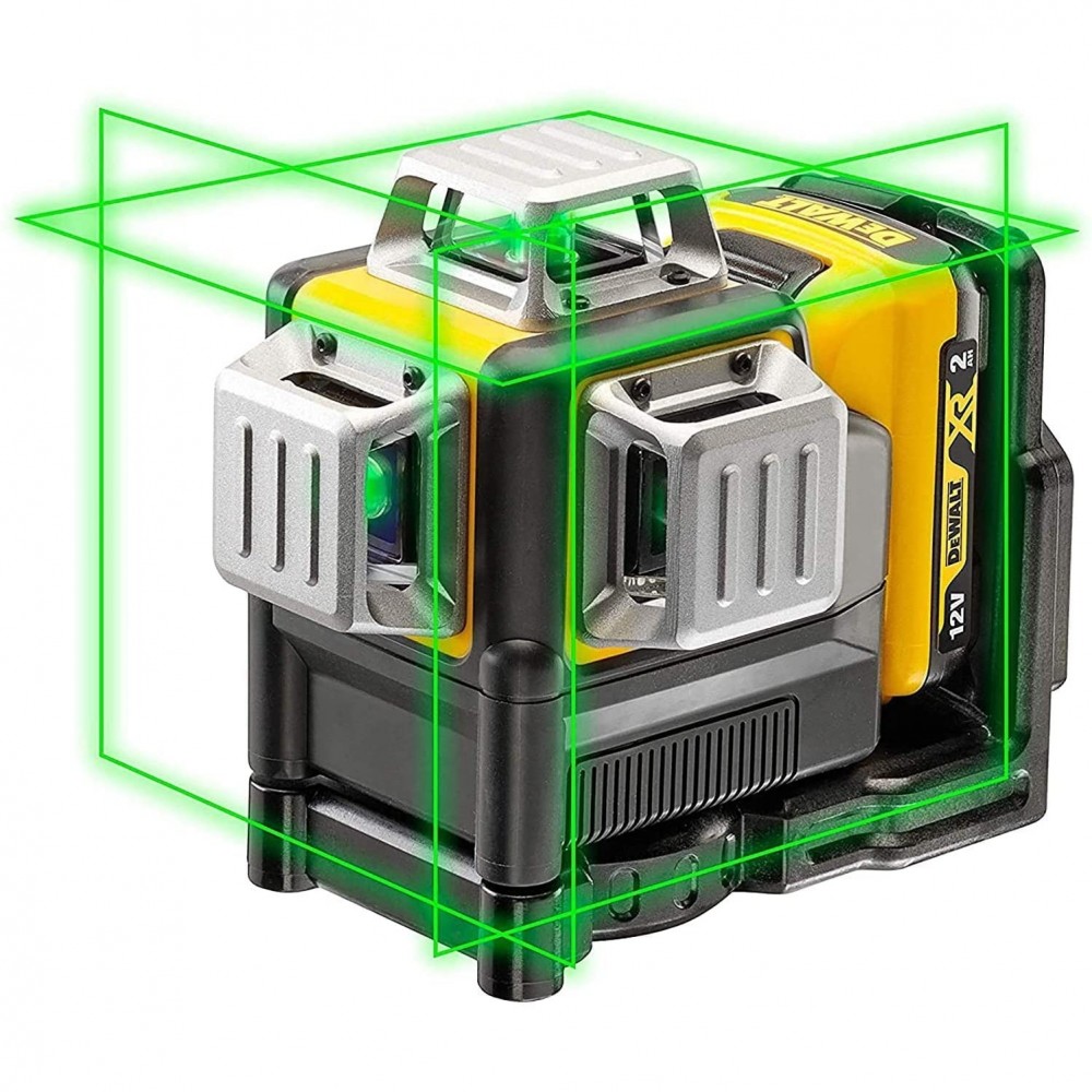 Лазерен линеен нивелир 360° 3 зелени лъча, 12 V, DeWalt DCE089D1G