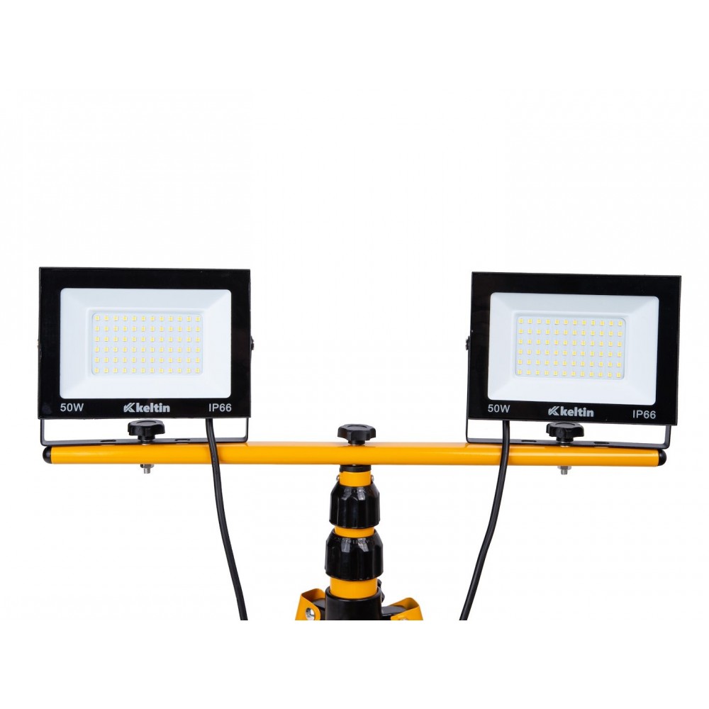 LED прожектор 2x50W с телескопичен статив, студено бял цвят 6500K - K02053