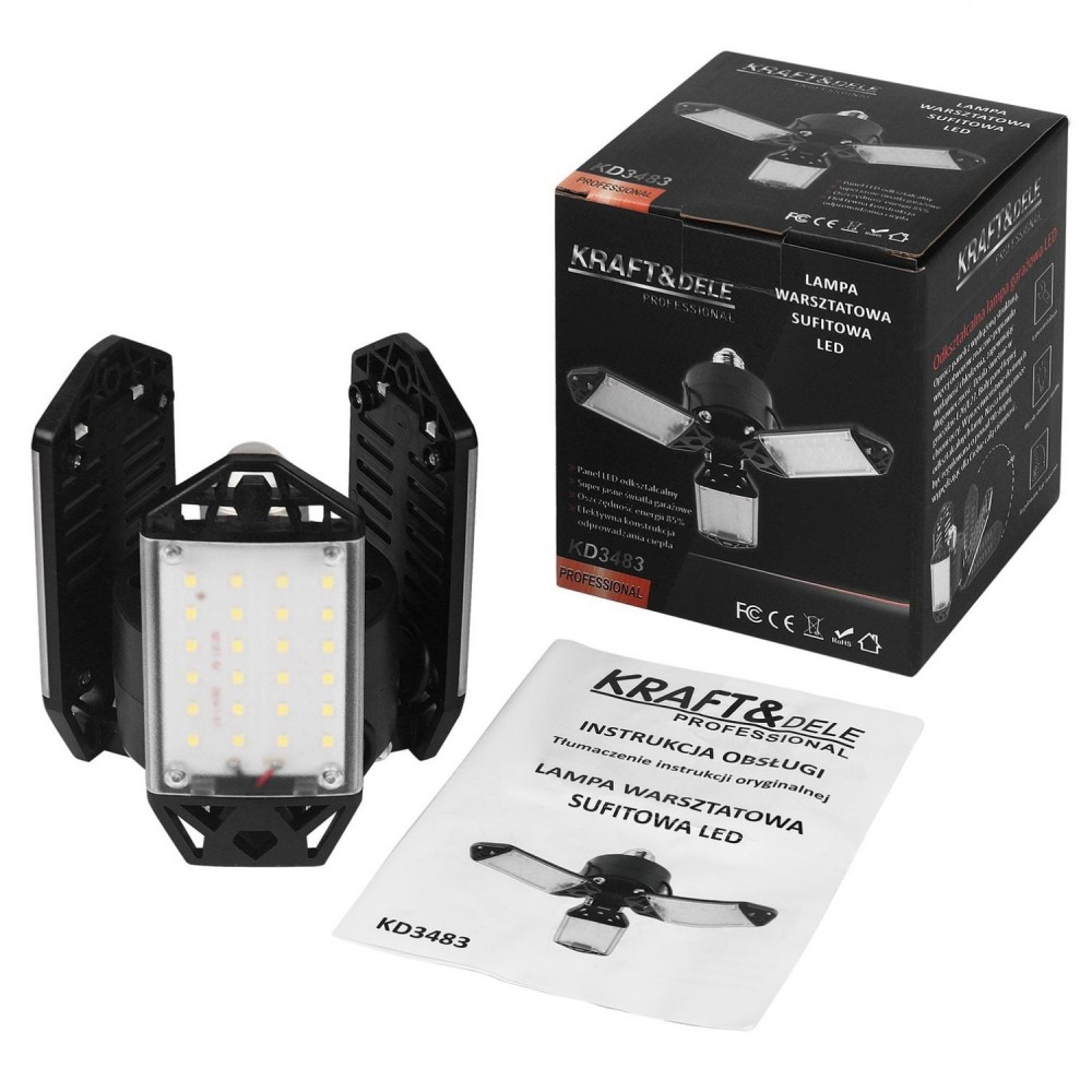 Сгъваема LED лампа за таван, 80 W, 8500 lm, 6500 K - KD3483