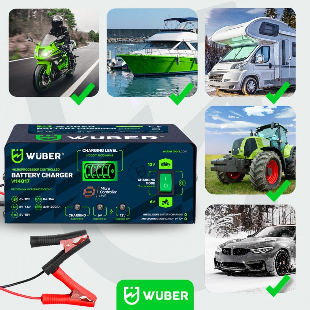 Микропроцесорно зарядно устройство за акумулатори 6-12 V 15A - W14017