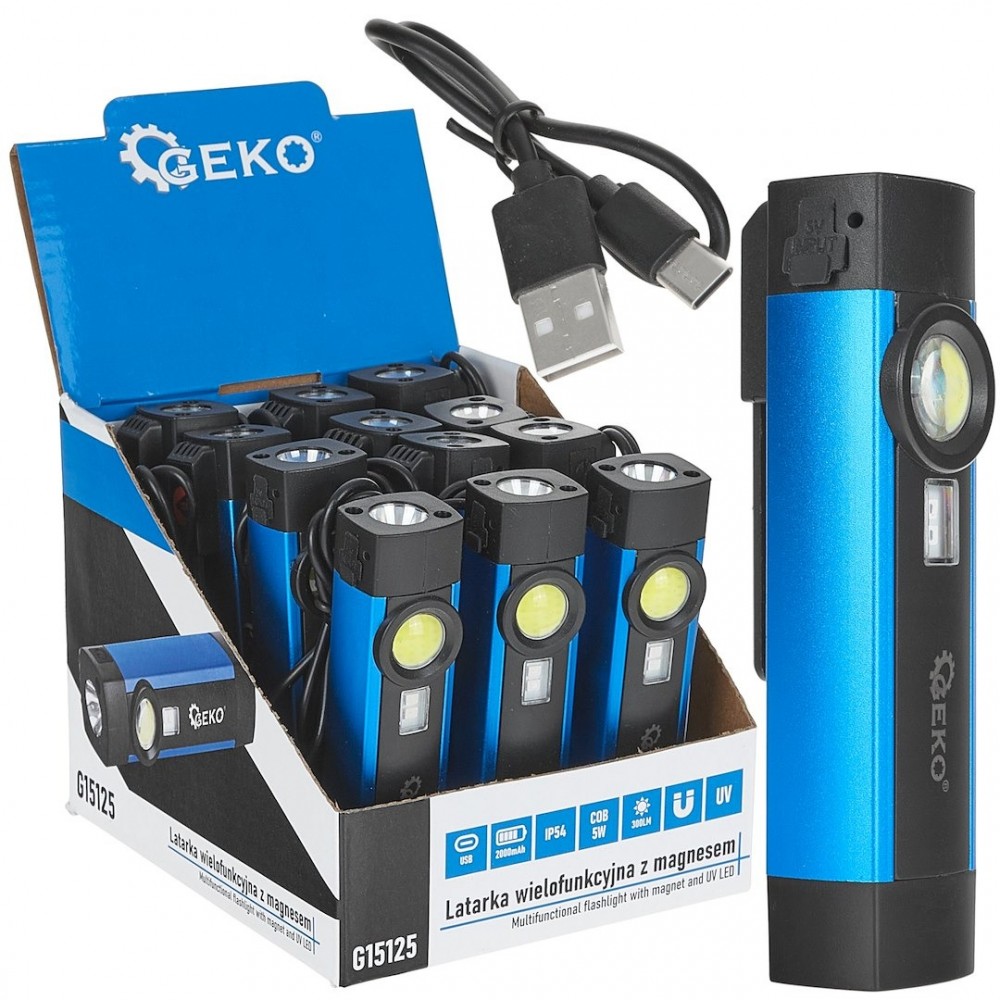 Мултифункционален фенер с магнит и UV, 300 lm, 2000 mAh, 5 W - G15125