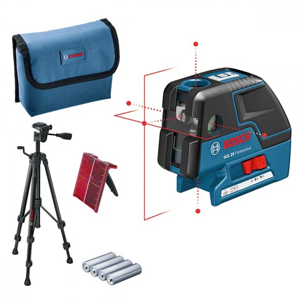 Нивелир лазерен, линеен, точков, 30 м с тринога, 0601066B01, Bosch GCL 25 Professional