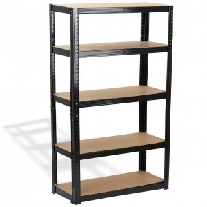 Стелаж черен, 5 рафта MDF, 120Wx45Dx180H см, 175 кг/рафт, без винтове - 120Wx45Dx180H