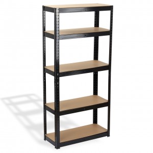 Стелаж черен, 5 рафта MDF, 70Wx30Dx150H см, 175 кг/рафт, без винтове - 70Wx30Dx150H