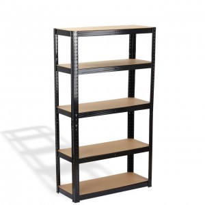 Стелаж черен, 5 рафта MDF, 90Wx45Dx180H см, 175 кг/рафт, без винтове - 90Wx45Dx180H
