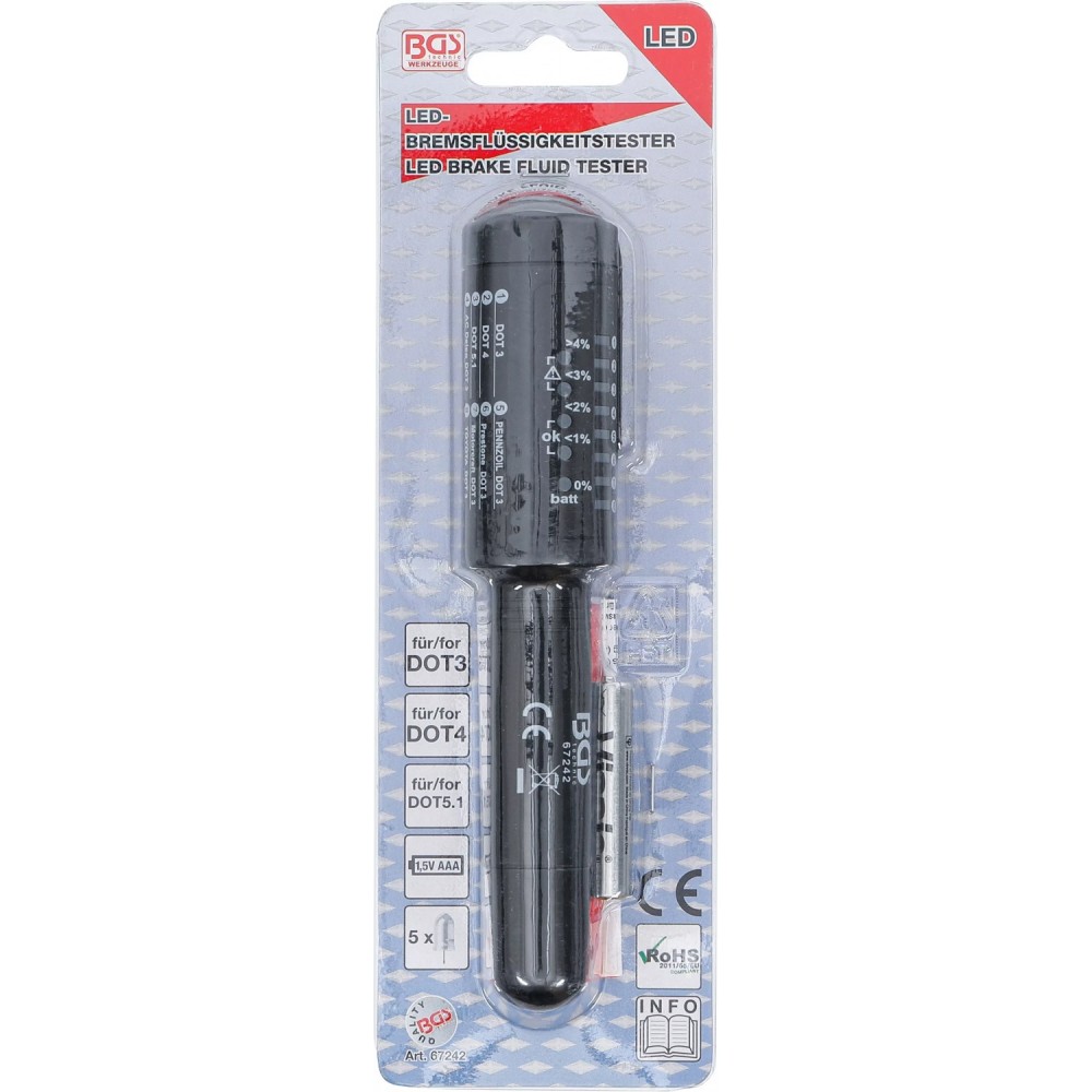 Тестер за спирачна течност DOT 3, DOT 4 и DOT 5.1 - BGS67242