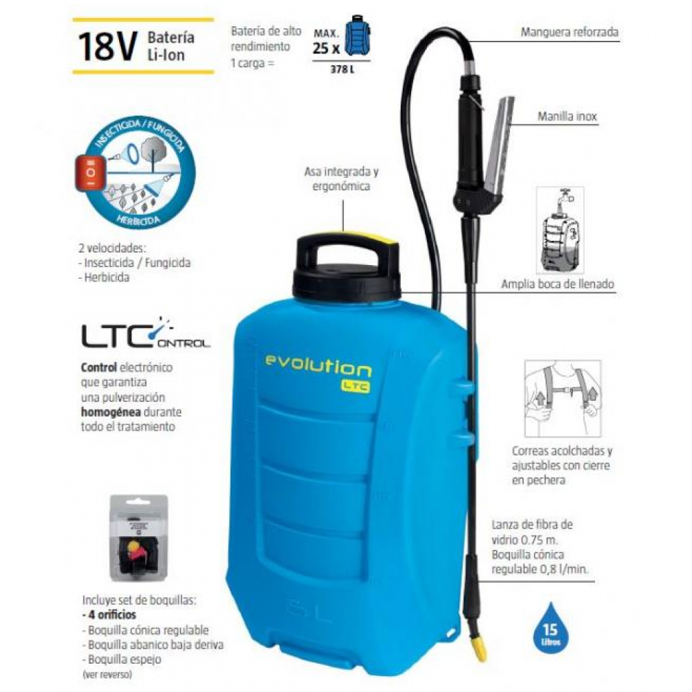 Пръскачка на батерии 15 л. Еvolution 15 LTC - 18 V Li-ION - MATABI Испания