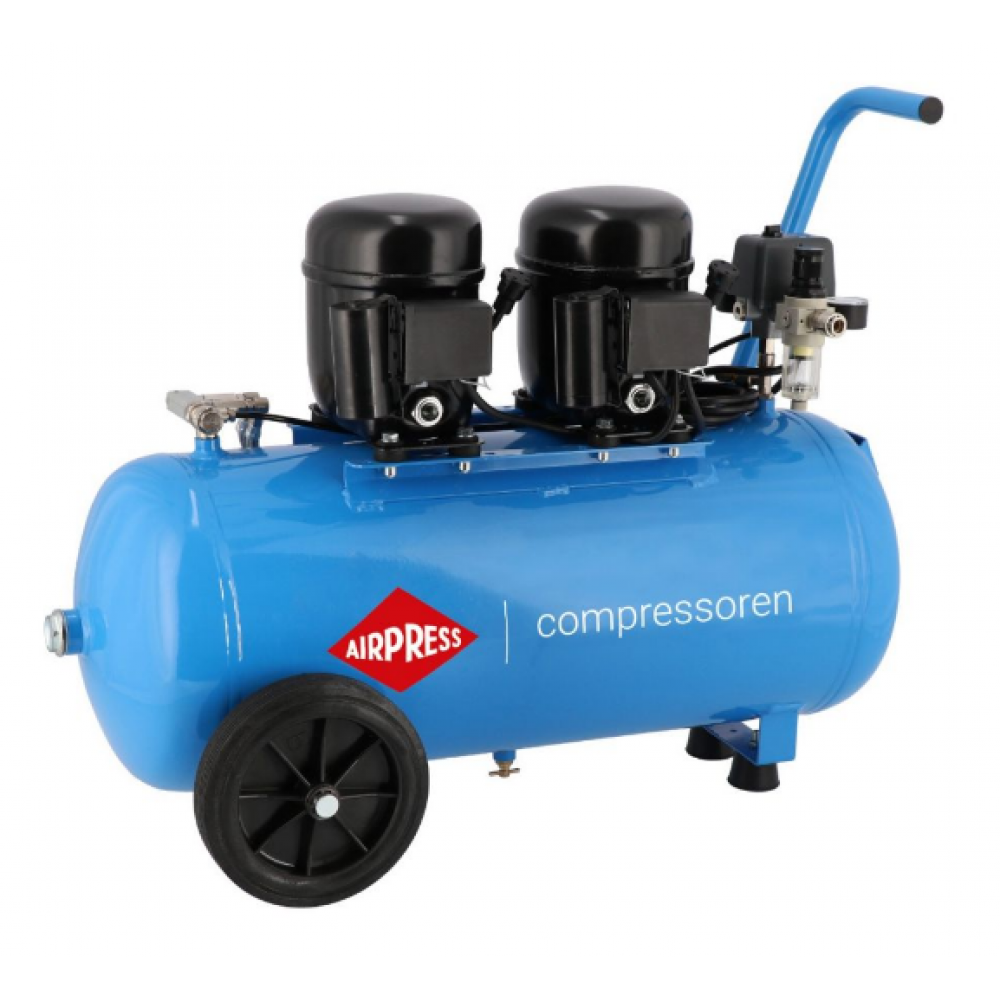 Безшумен двубутален компресор L 100-50 8 бара 1 HP/0.74 kW 80 л./мин. 50 литра 36519