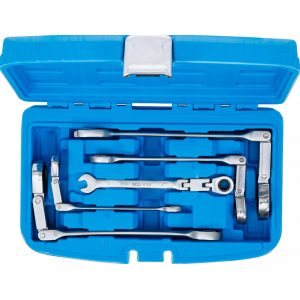 Комплект комбинирани гаечни ключове с двойна шарнирна тресчотка, под ъгъл, SW 8 - 19 мм, 5 бр. - BGS6181