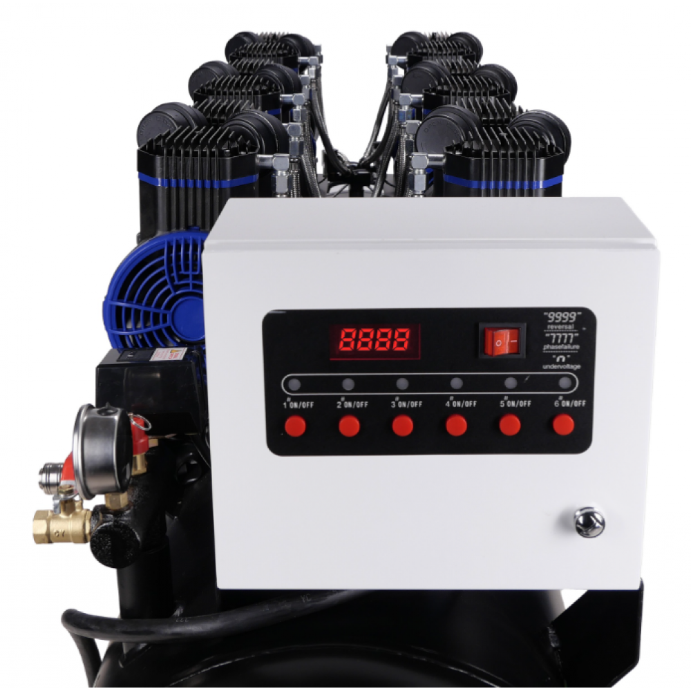 Безмаслен тих компресор, 6x2hp, 280 л резервоар, 400V - CP90P6T280