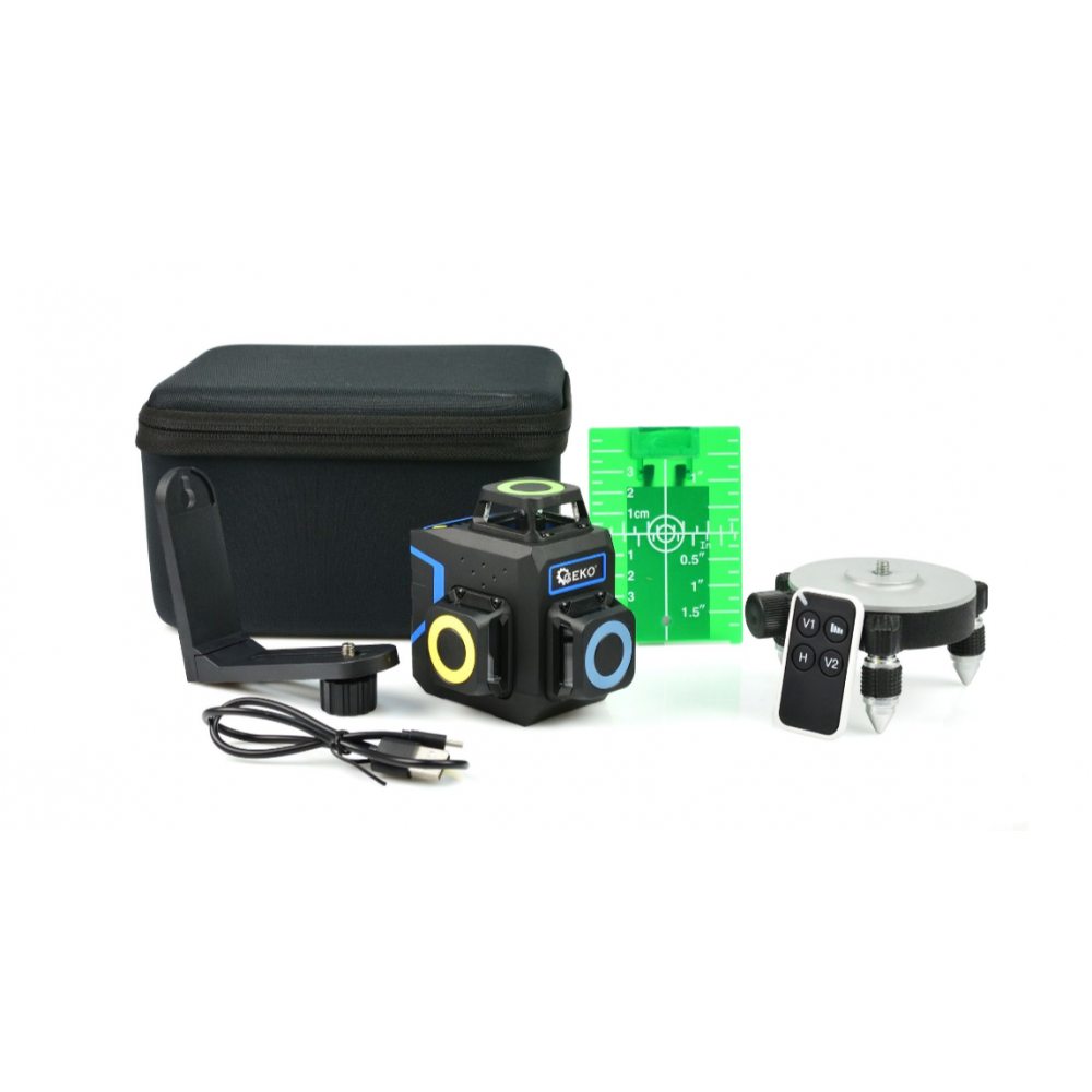 3D 360 градуса самонивелиращ се лазер 12x зелени линии - GEKO G03308