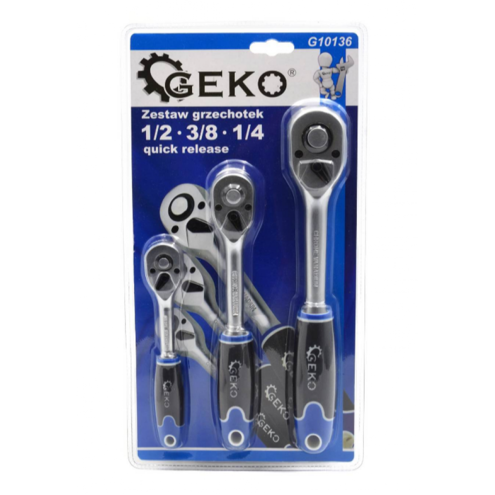 Комплект прави тресчотки - 1/2, 3/8, 1/4 за бързо освобождаване GEKO G10136