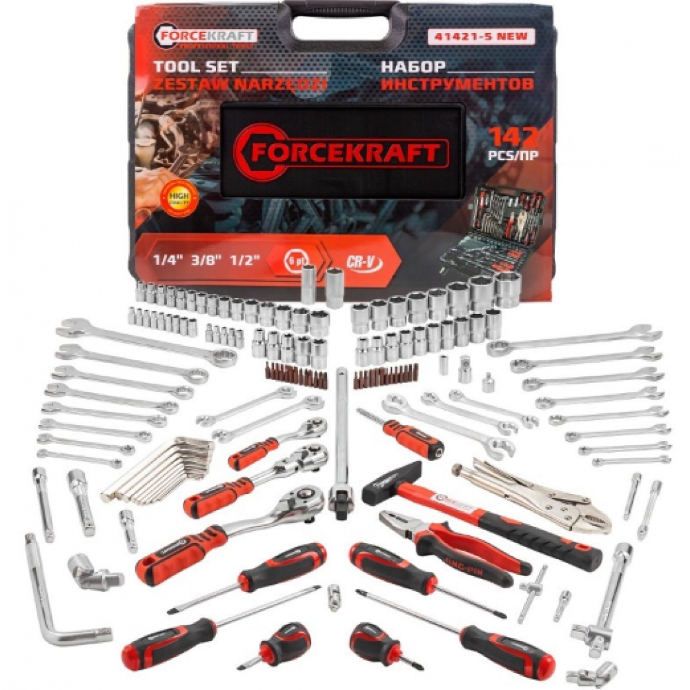 Гедоре 1/4“, 3/8“, 1/2“, 142 части - HW-2537