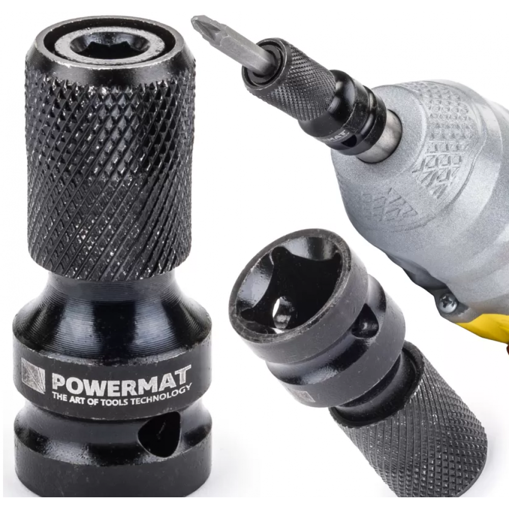 Адаптер за ударен гайковерт - адаптер от 1/2" квадрат към 1/4" HEX - POWERMAT PM-ASHU-05025T