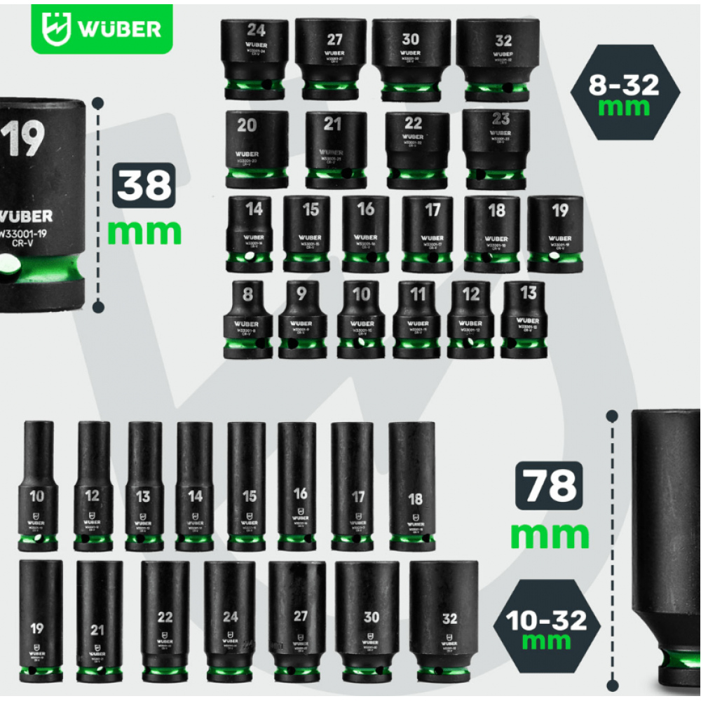 Комплект ударни вложки 35 броя, 1/2”, шестостенни - W33001