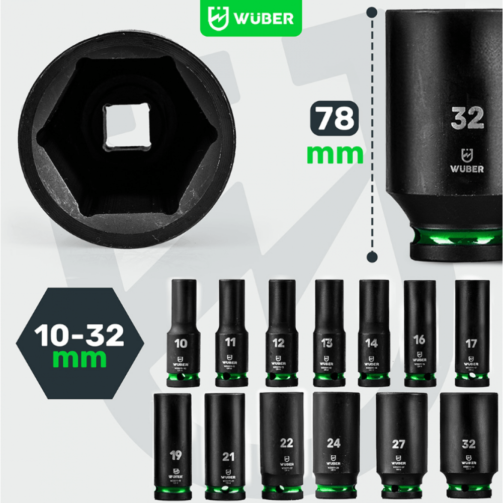 Комплект ударни вложки 13 броя, 1/2”, шестостенни - W33005