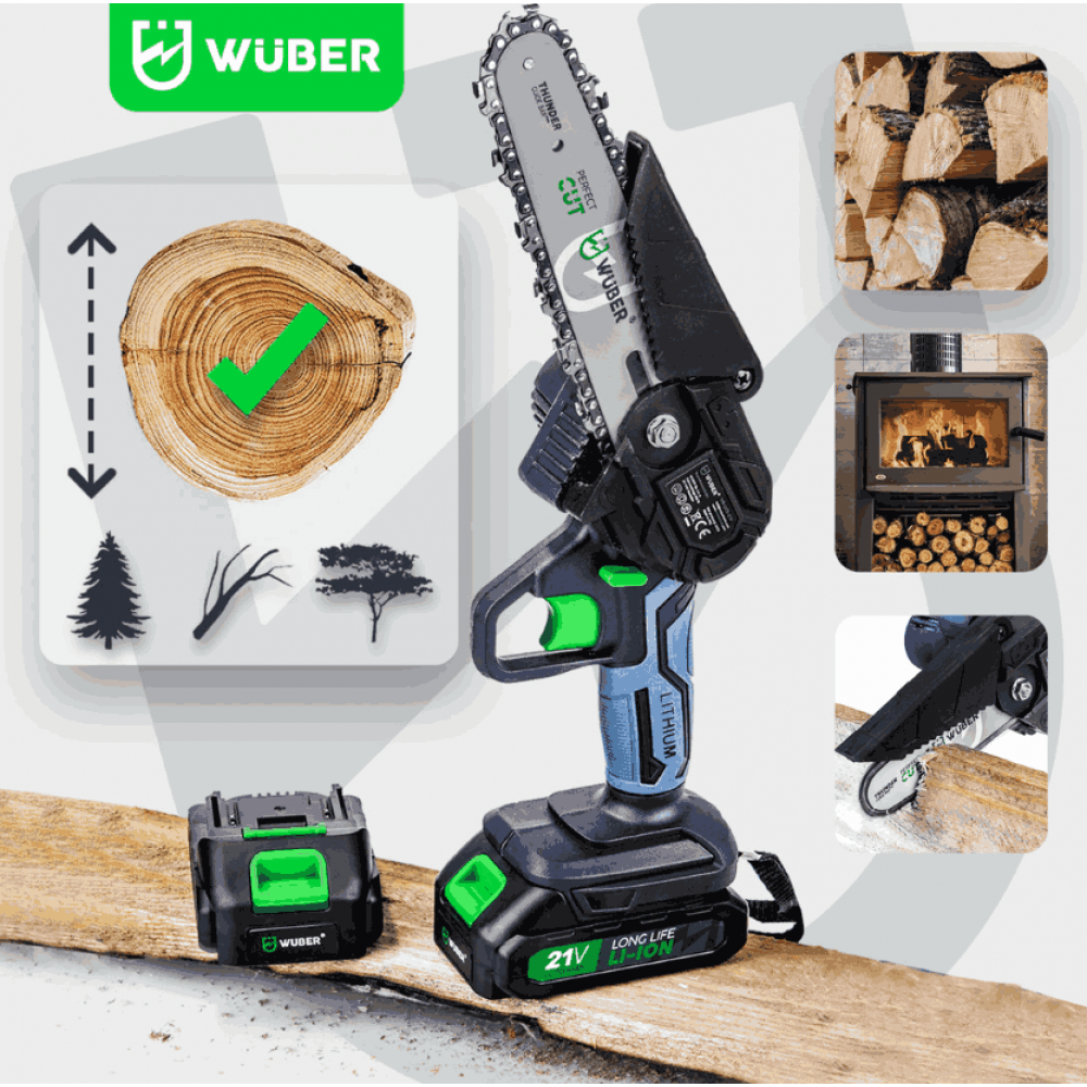 Мини акумулаторен верижен трион за клони 500 W, 2000 mAh - W37002