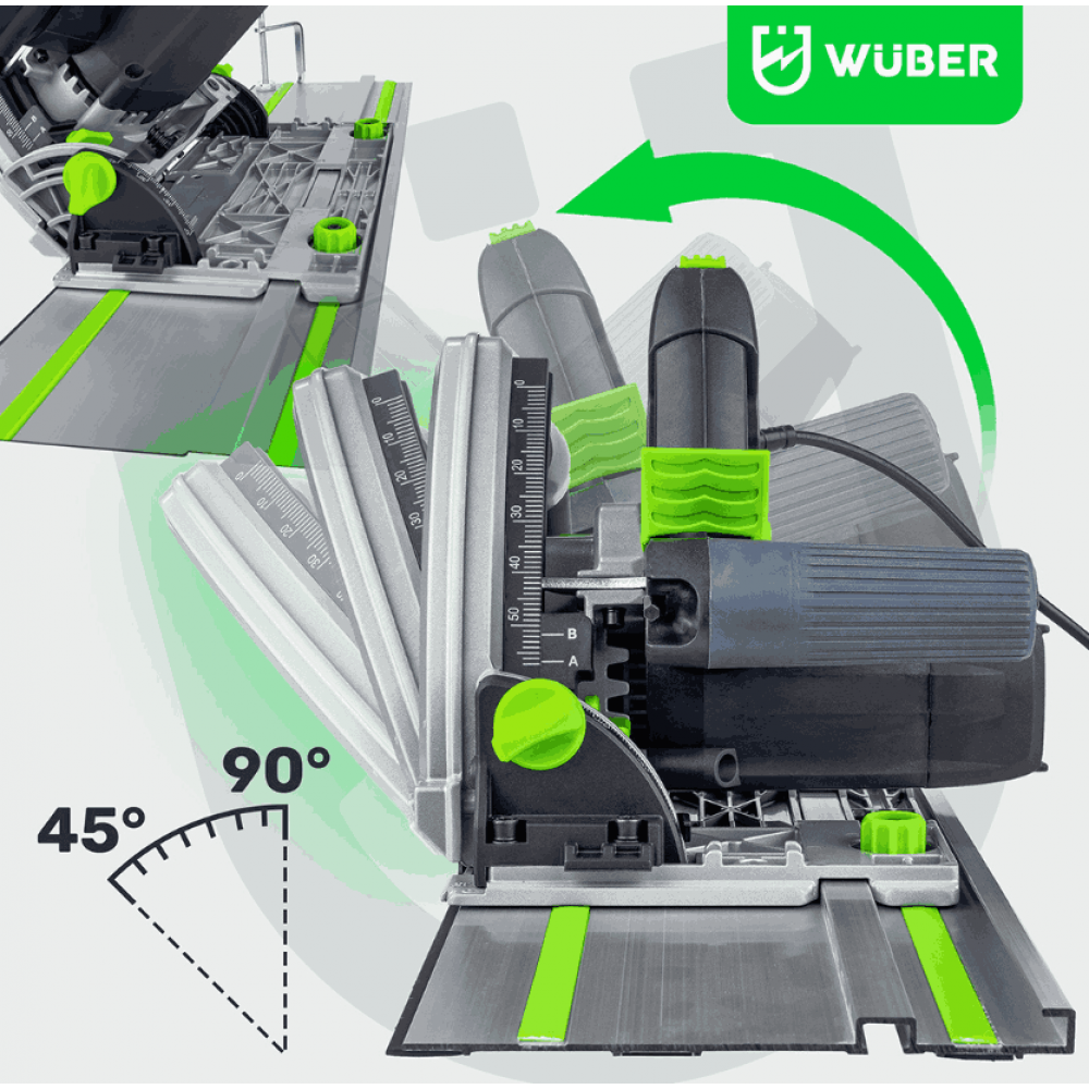 Потопяем циркуляр за дърво 2400 W, 160 мм + 2x 70 см релси - W57204
