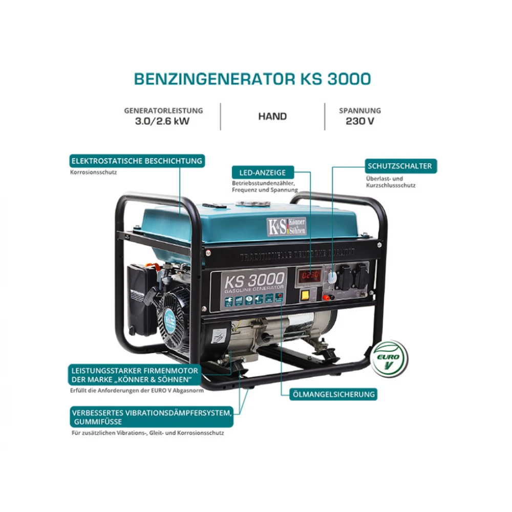Бензинов генератор за ток 3KW "Könner & Söhnen" KS 3000