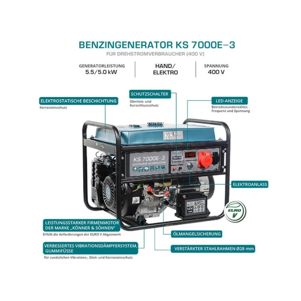 Бензинов генератор за ток / агрегат 5.5kW "Könner & Söhnen" KS 7000E-3