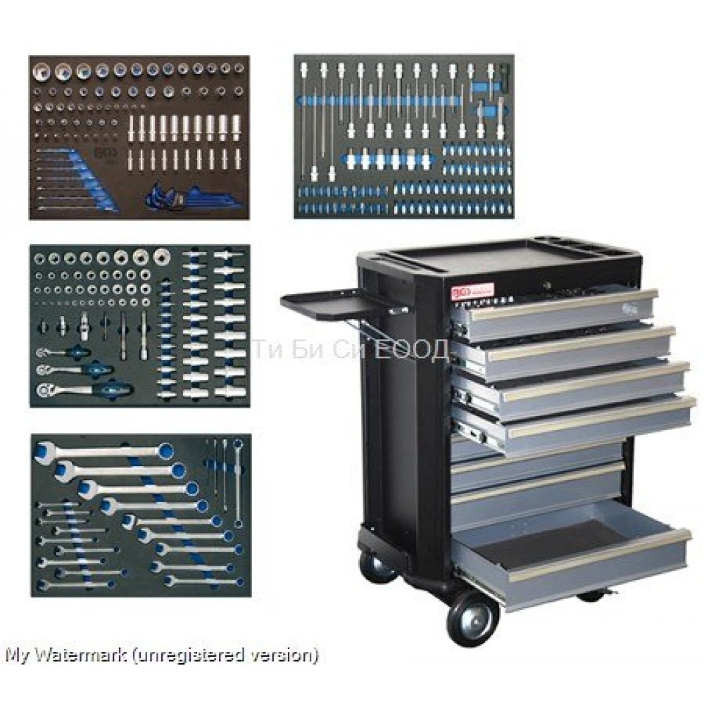 Професионална оборудвана количка за инструменти, 293 инструмента BGS Technic