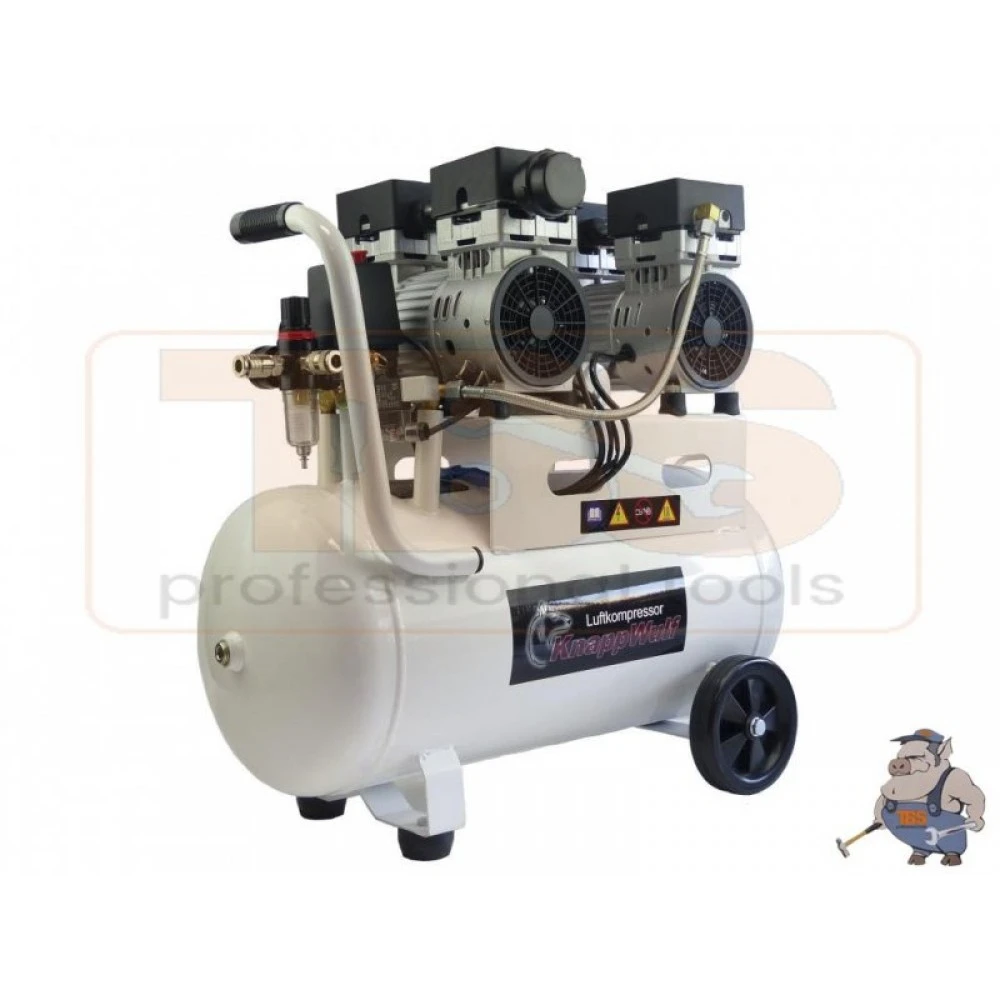 Двумоторен тих/обезшумен, безмаслен компресор 50л.