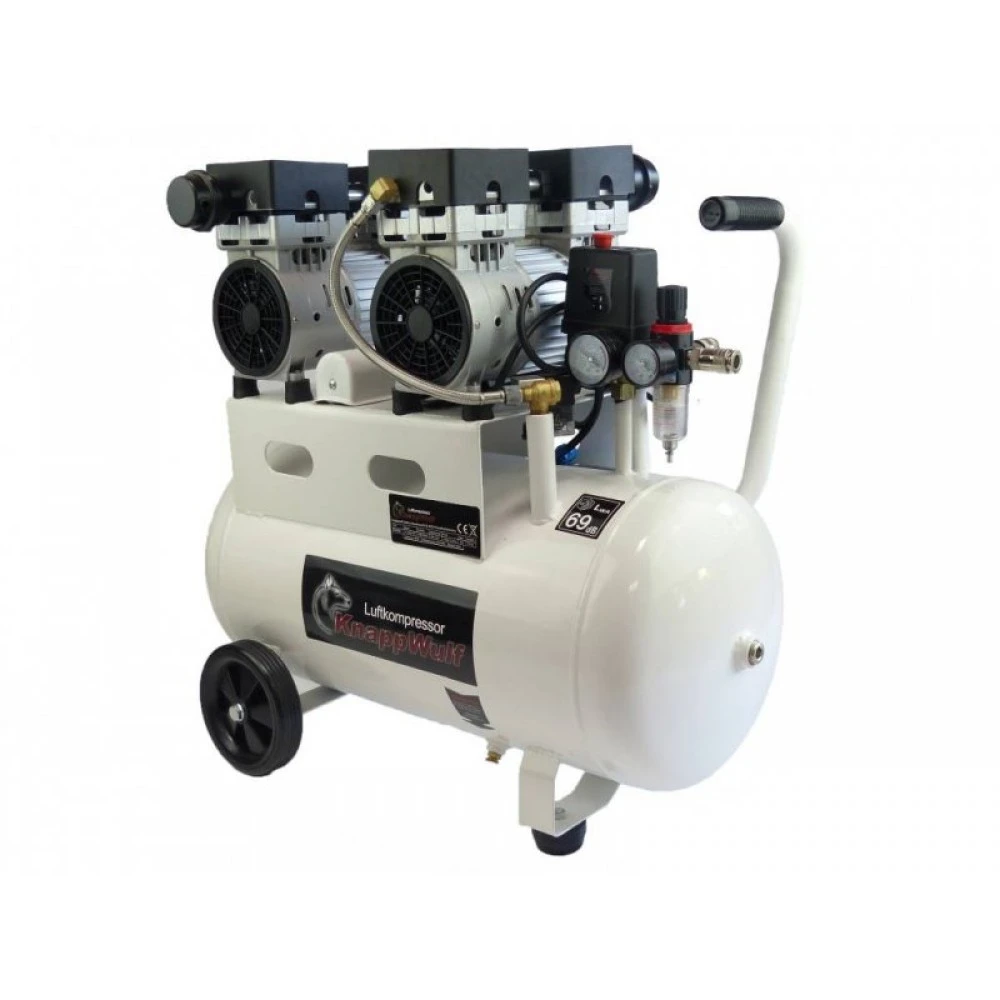 Двумоторен тих/обезшумен, безмаслен компресор 50л.