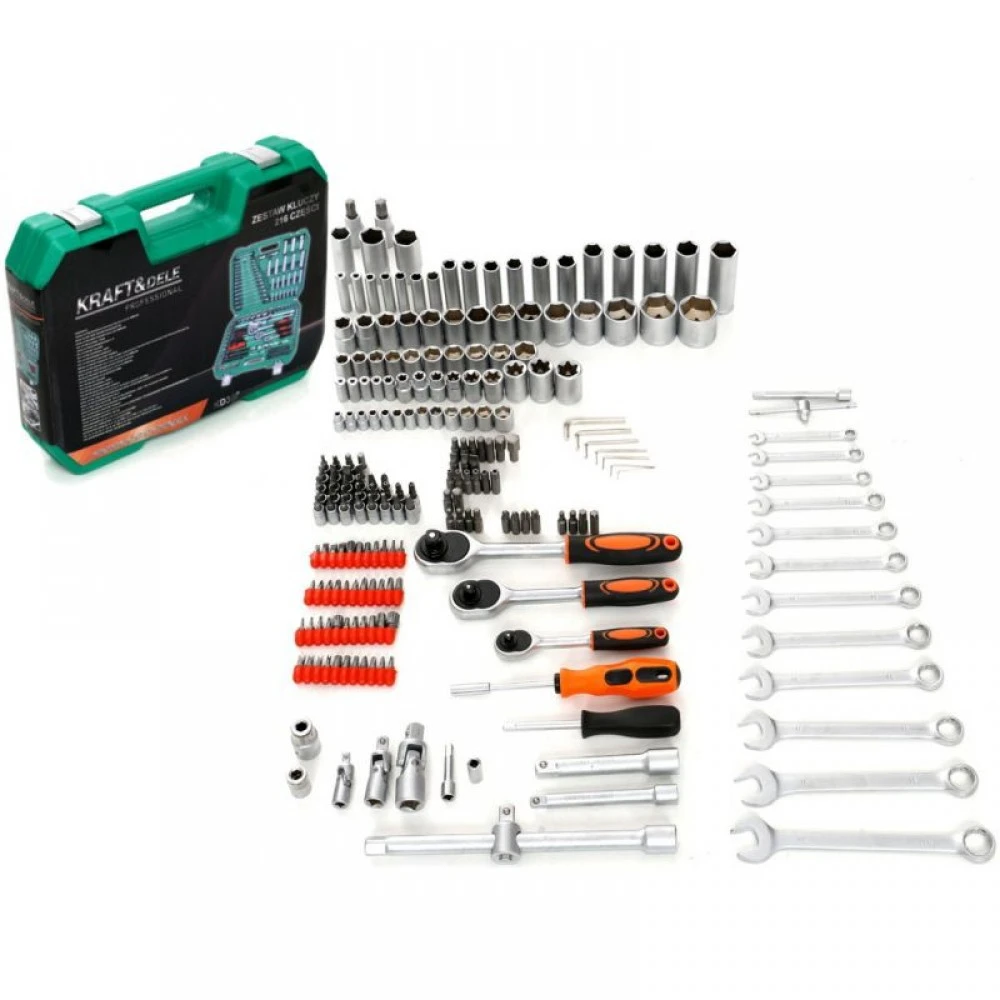 Професионален к-кт инструменти тип Гедоре 216 части Хидравличен крик за мотори ATV 680кг Kraft & Dele KD353 KD307