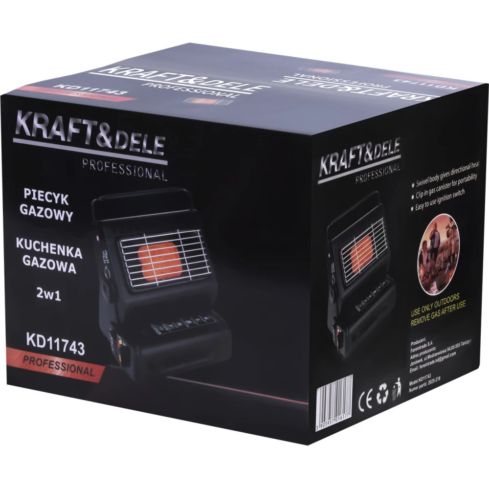 Мини газова печка/радиатор, 2 в 1, 292x265x190 мм, 1,8 kW - KD11743