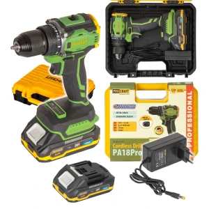 Акумулаторен безчетков винтоверт 20V, метален патронник 10 мм, една батерия 1.5Ah, куфар, зарядно - PA18Pro