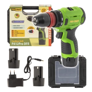 Акумулаторен винтоверт 12V, сменяем метален патронник, 2 бр. батерии 12V 2Ah, зарядно, куфар - PA12Pro DFR-2b-c