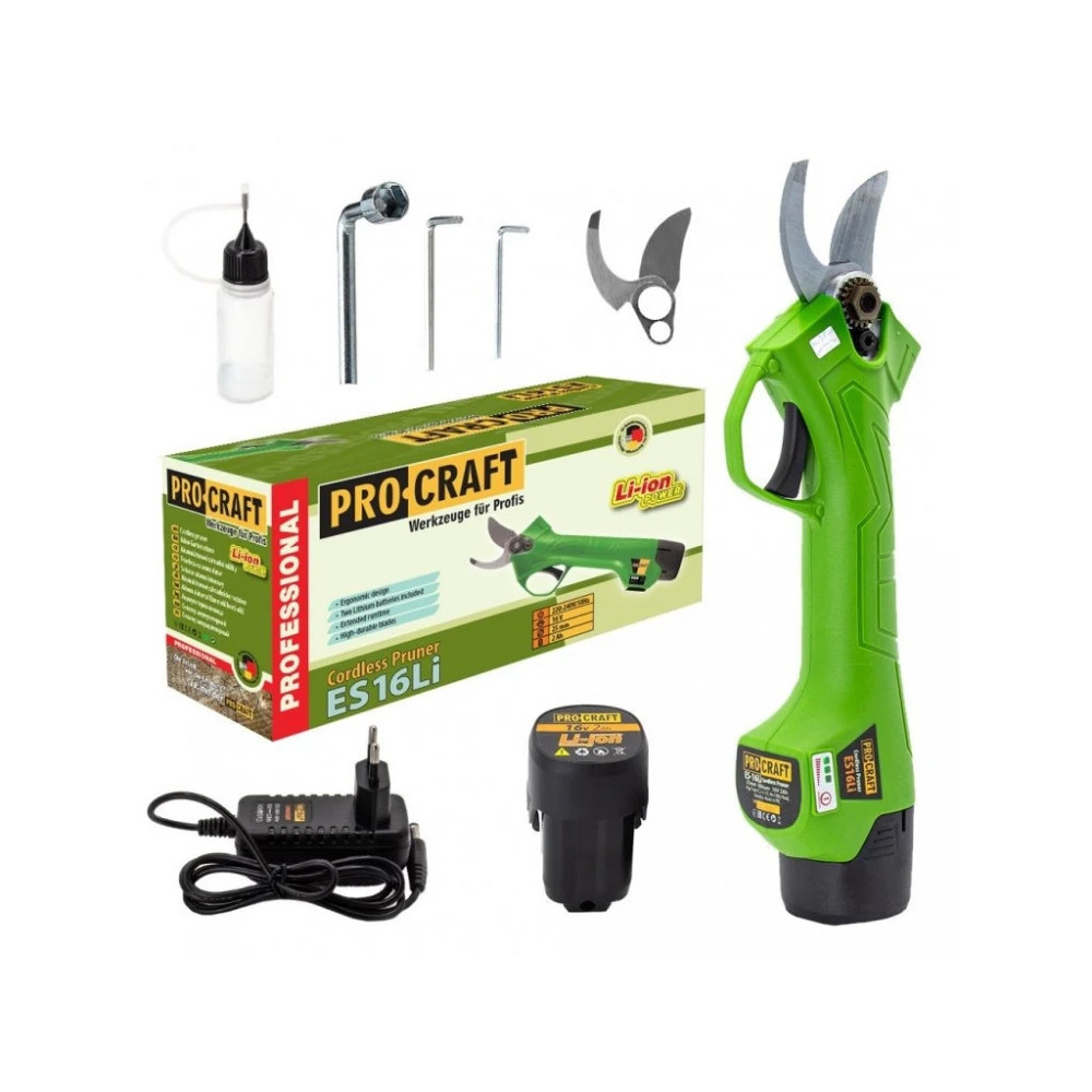 Акумулаторна градинска ножица, 16V Li-Ion, 2 Ah, с 1 батерия и зарядно - ES16Li1B