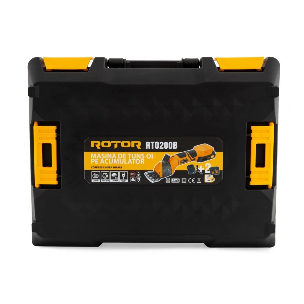 Акумулаторна машинка за постригване на животни 21V, нож 13 зъба, 78 мм, 2 бр батерии 21V 1.5Ah, зарядно, куфар - RTO200B