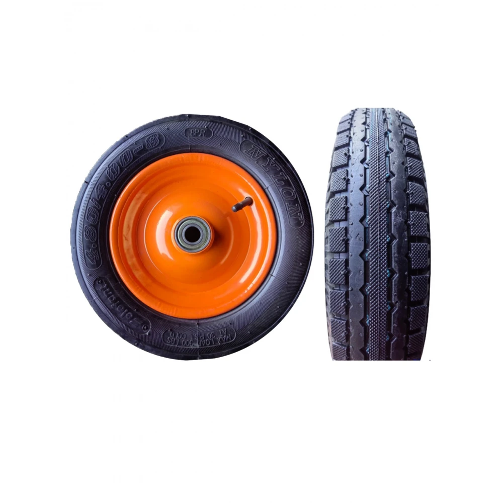 Гумено пневматично колело, черно/оранжева втулка - 400-8