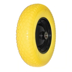 Гумено полиуретаново колело, жълто/черна втулка - 350-8