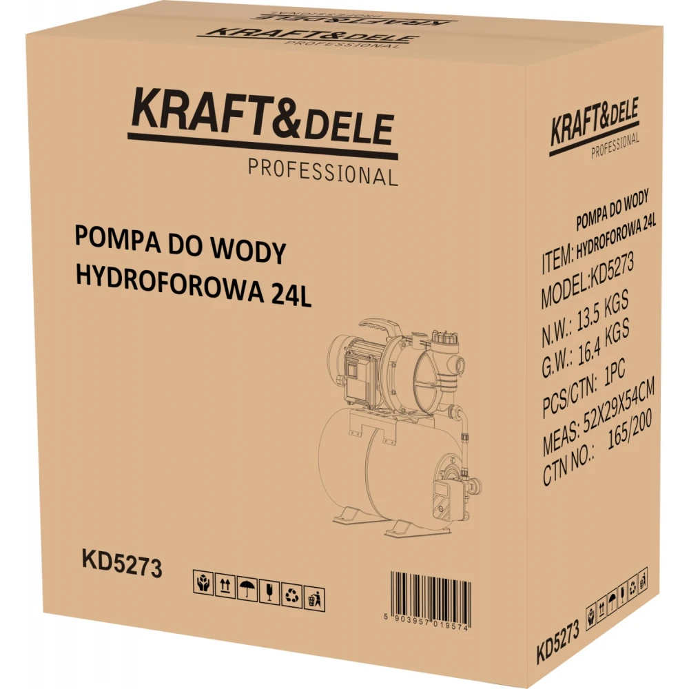 Монофазна хидрофорна помпа 24 литра, 1400W, 4800 л/ч - KD5273