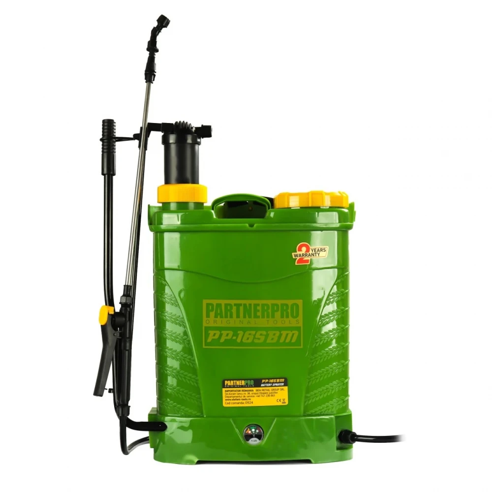 Комбинирана пръскачка електрическа/ръчна, 12V/8Ah, 620 m2, 3 вида дюзи, 16 л, 2 в 1 - PP-16SBM
