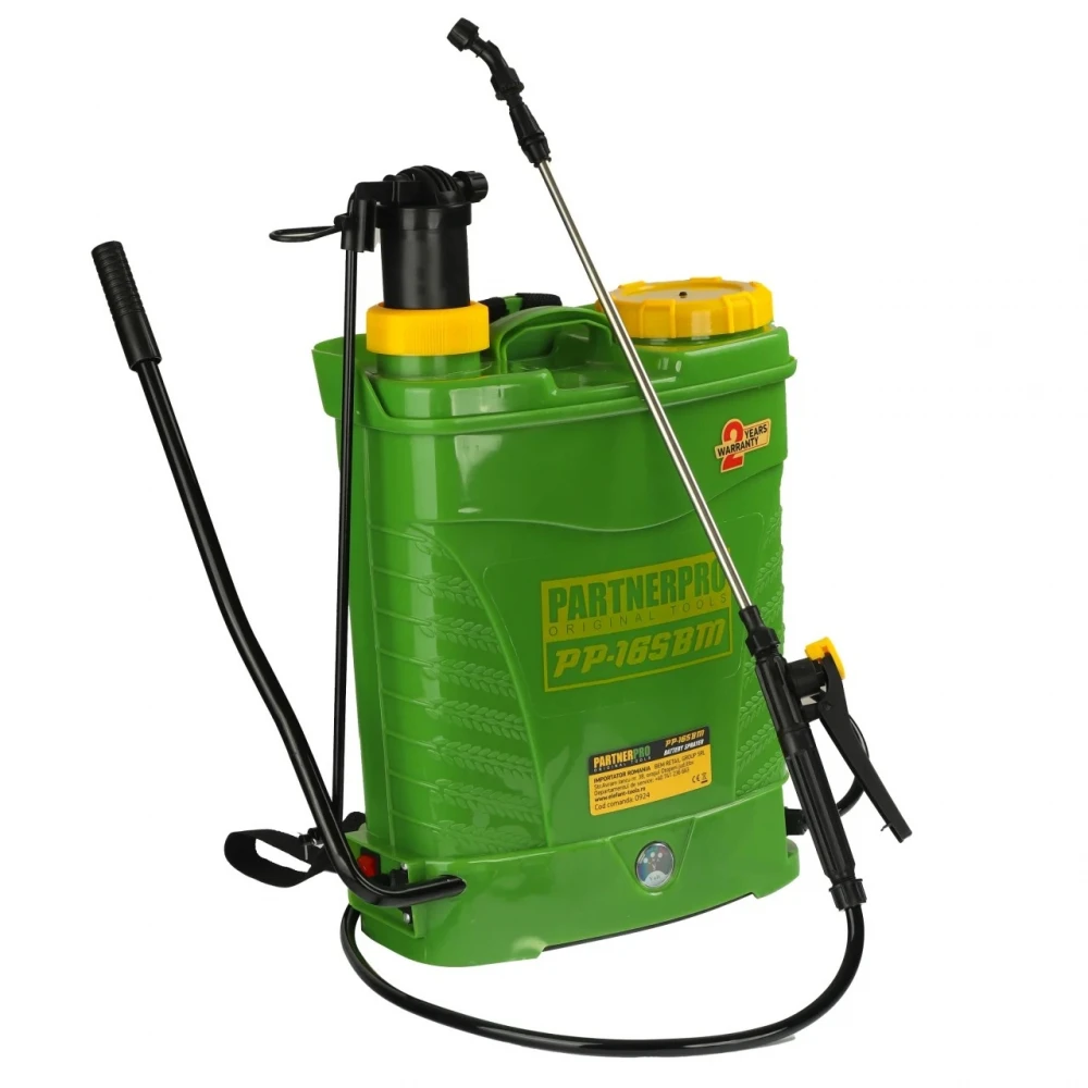 Комбинирана пръскачка електрическа/ръчна, 12V/8Ah, 620 m2, 3 вида дюзи, 16 л, 2 в 1 - PP-16SBM