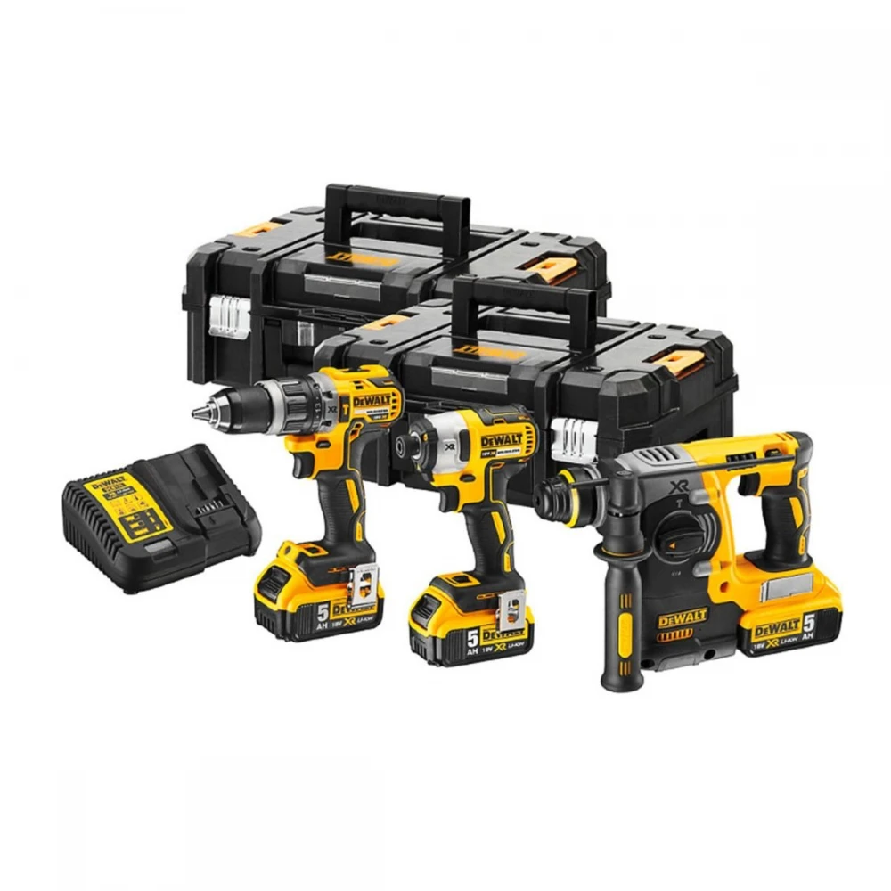 Комплект акумулаторни машини 18 V, DeWalt DCK368P3T; DCD796; DCF887; DCH273