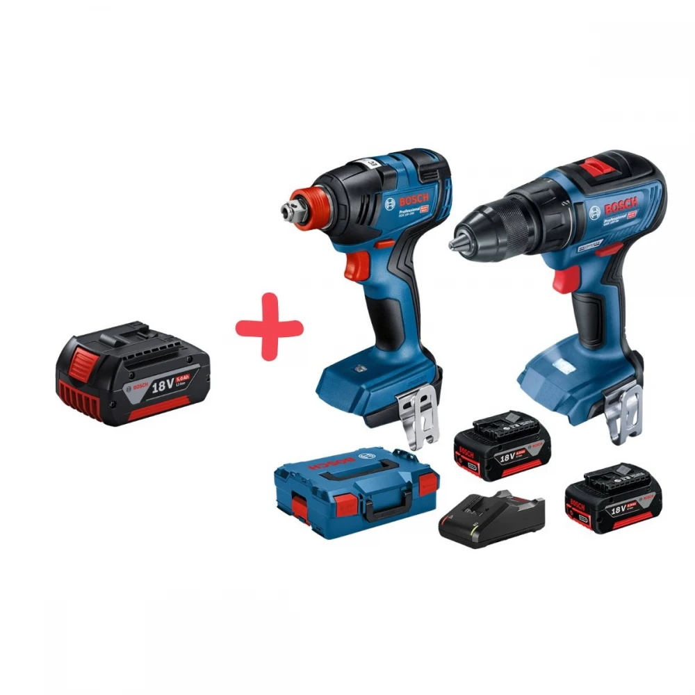 Комплект акумулаторни машини + ПОДАРЪК Батерия 5.0Ah, Bosch 06019J2220+1600A002U5