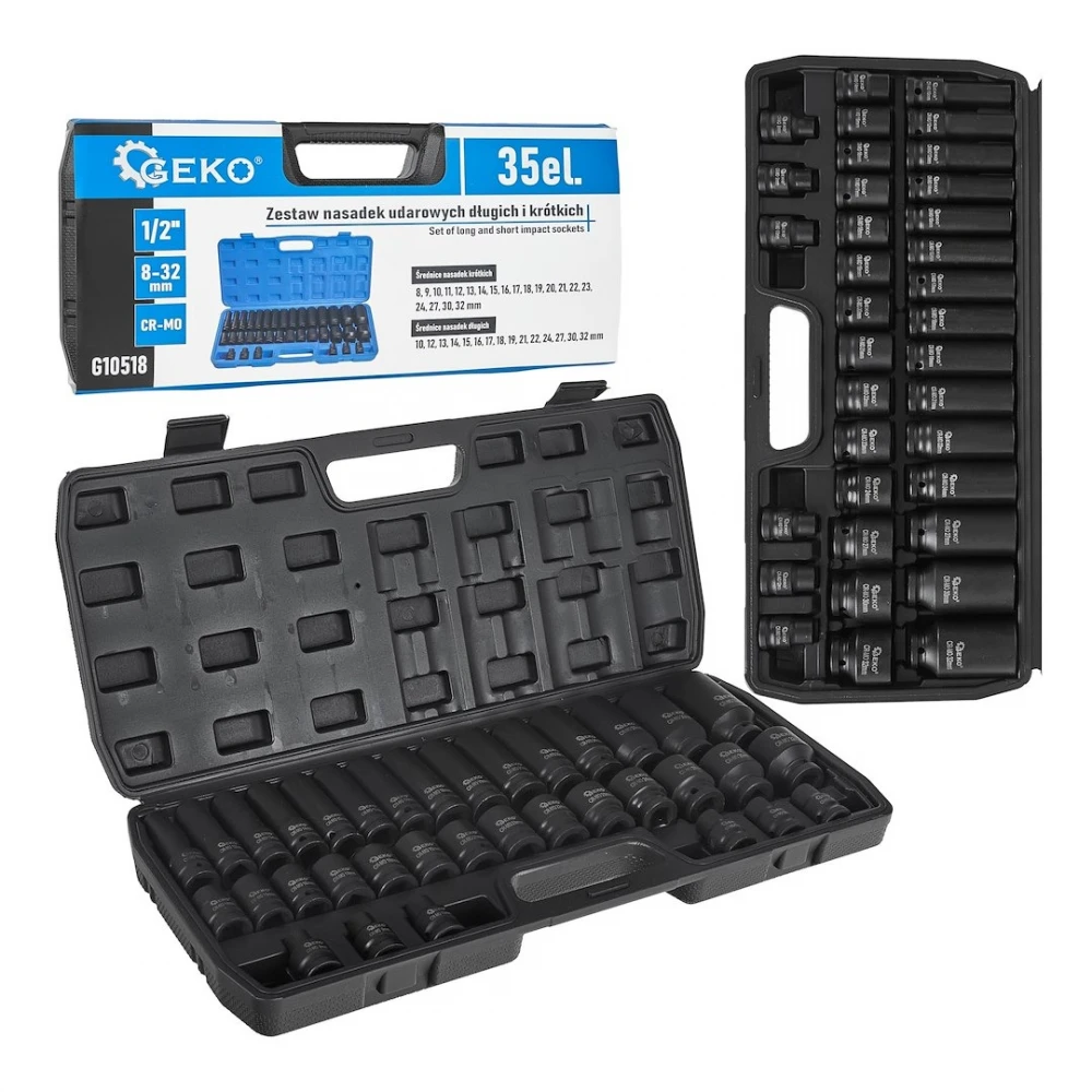 Комплект дълги и къси ударни вложки 1/2", 8-32 мм, 35 броя - G10518